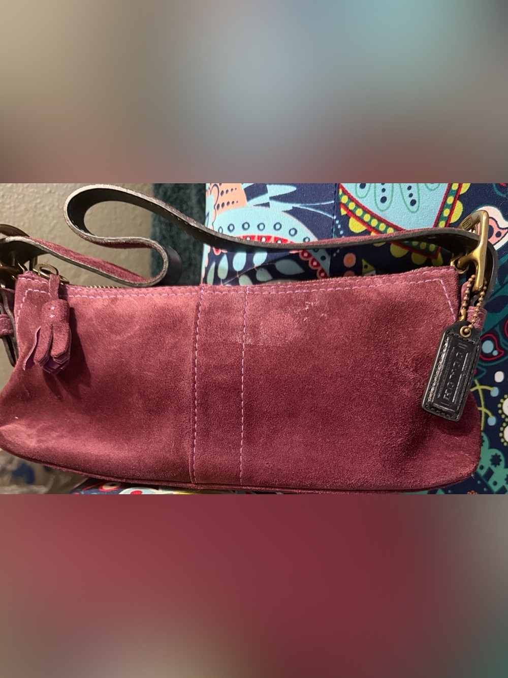 Coach Hamptons Suede Demi Bag Shoulder Bag in Pink/burgandy